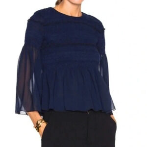 SEE BY CHLOÉ Bateau Neckline Three-Quarter Sleeve Crop Top Size 38 US 8 Navy